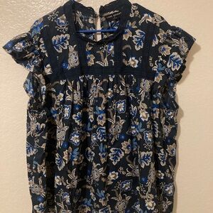 Lane Bryant Floral Blouse - Blue and White